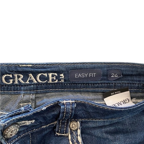 Vintage Y2k Grace in LA embroidered stitch & embellished Glam rock lowrise Jeans - Picture 7 of 10